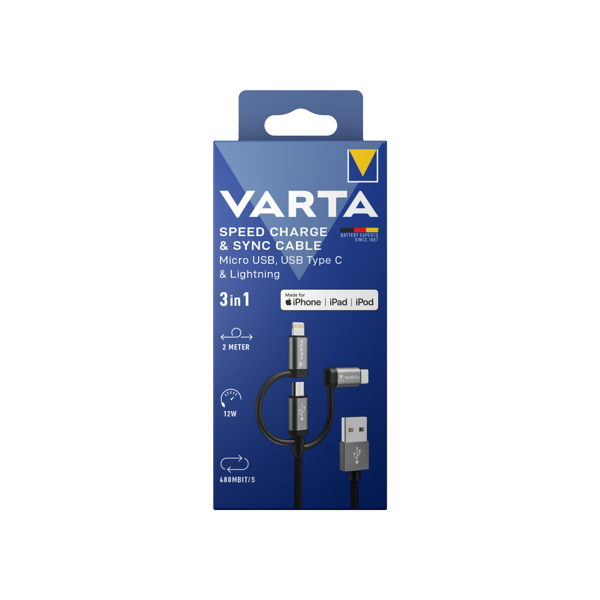 VARTA Şarj Kablosu 2m 3IN1 Şarj Kabloları